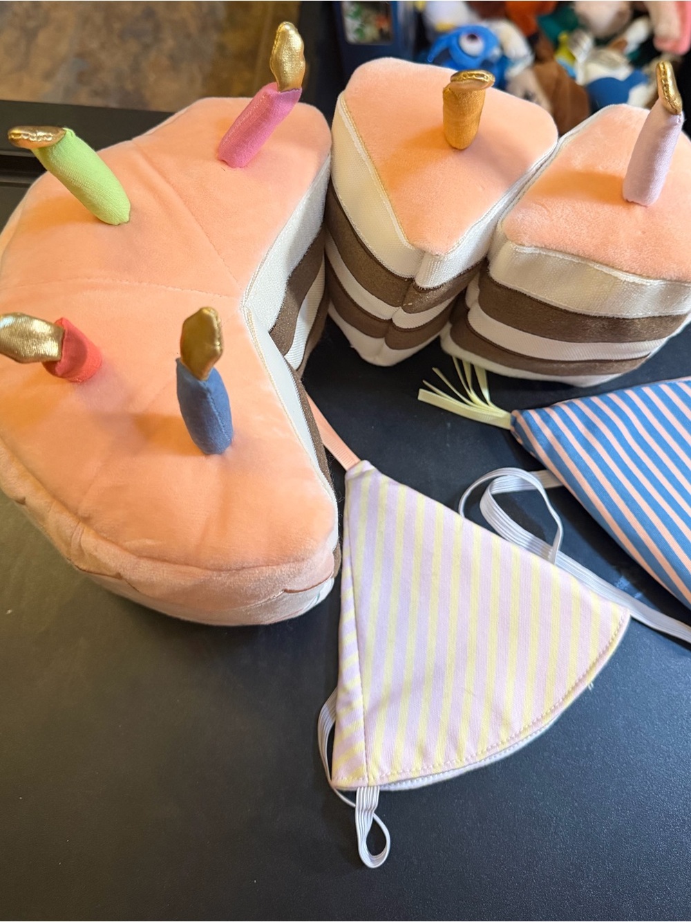 Pillowfort Pink Plush Birthday Cake Toy with Colorful Candles and hats